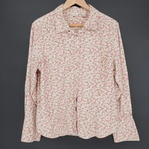 J Jill Womens Corduroy Snap Front Shirt Large Floral Cottagecore Prairie Country